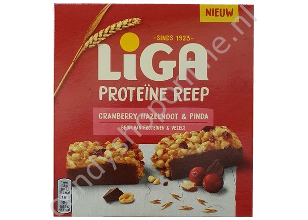 Liga Proteïne Reep Cranberry, Hazelnoot en Pinda 5pcs., 160gr.