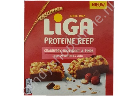 Liga Proteïne Reep Cranberry, Hazelnoot en Pinda 5pcs., 160gr.