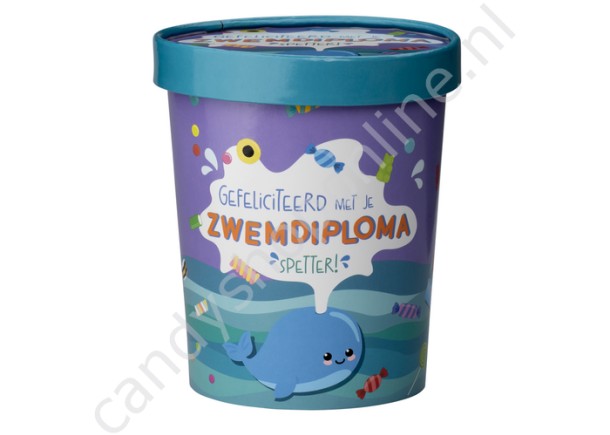 Candy bucket gefeliciteerd met je ZWEMDIPLOMA spetter 500gr.