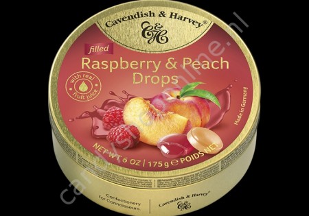 Cavendish & Harvey Filled Raspberry & Peach Drops with real Fruit Juice 175gr.