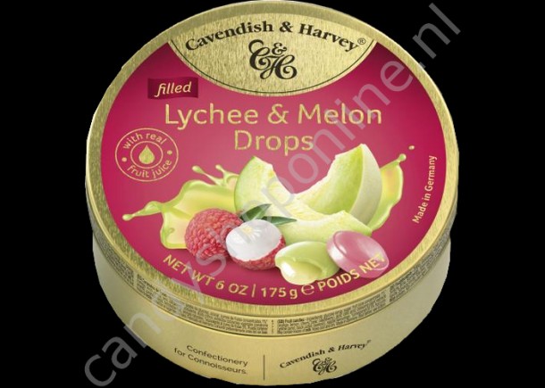 Cavendish & Harvey Filled Lychee & Melon Drops with real fruit juice 175gr.